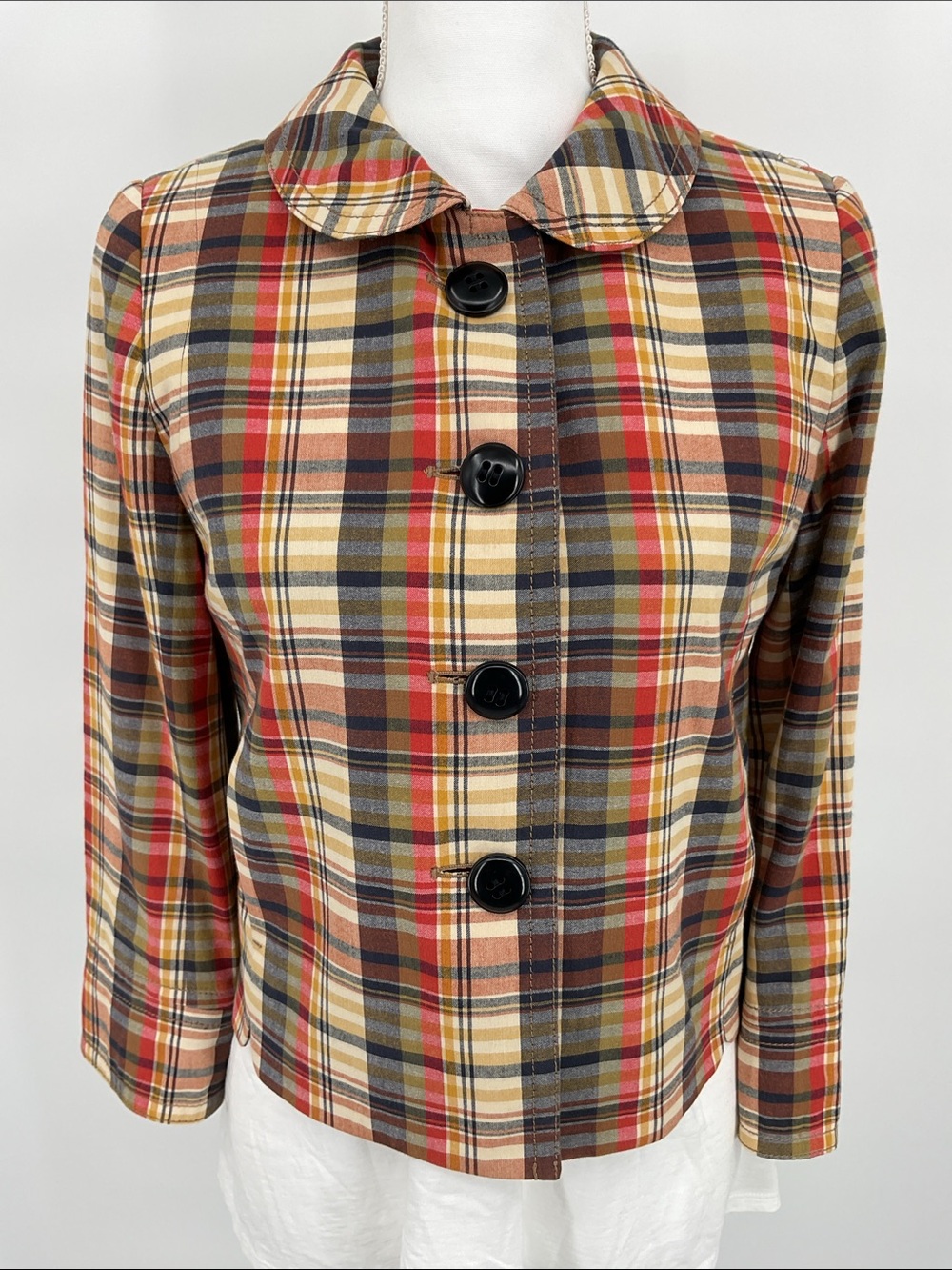 J.Crew Plaid Cropped Jacket Peter Pan Collar Cotton Fully Lined Size 4